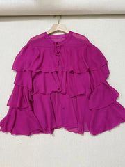 Tiered Ruffle Long Sleeve Loose-Fit Blouse