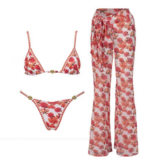 Floral Print Bikini and Beachwear Set
