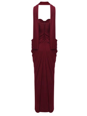 Strapless Corset Folds Wasit Detail Gown With Scarf