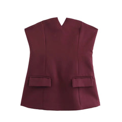 Maroon sleeveless top with two front pockets