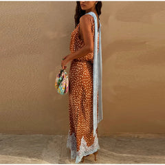Polka Dot Lace Insert Maxi Skirt Set
