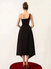 Cape Collar Sleeve Black Solid Midi Dress