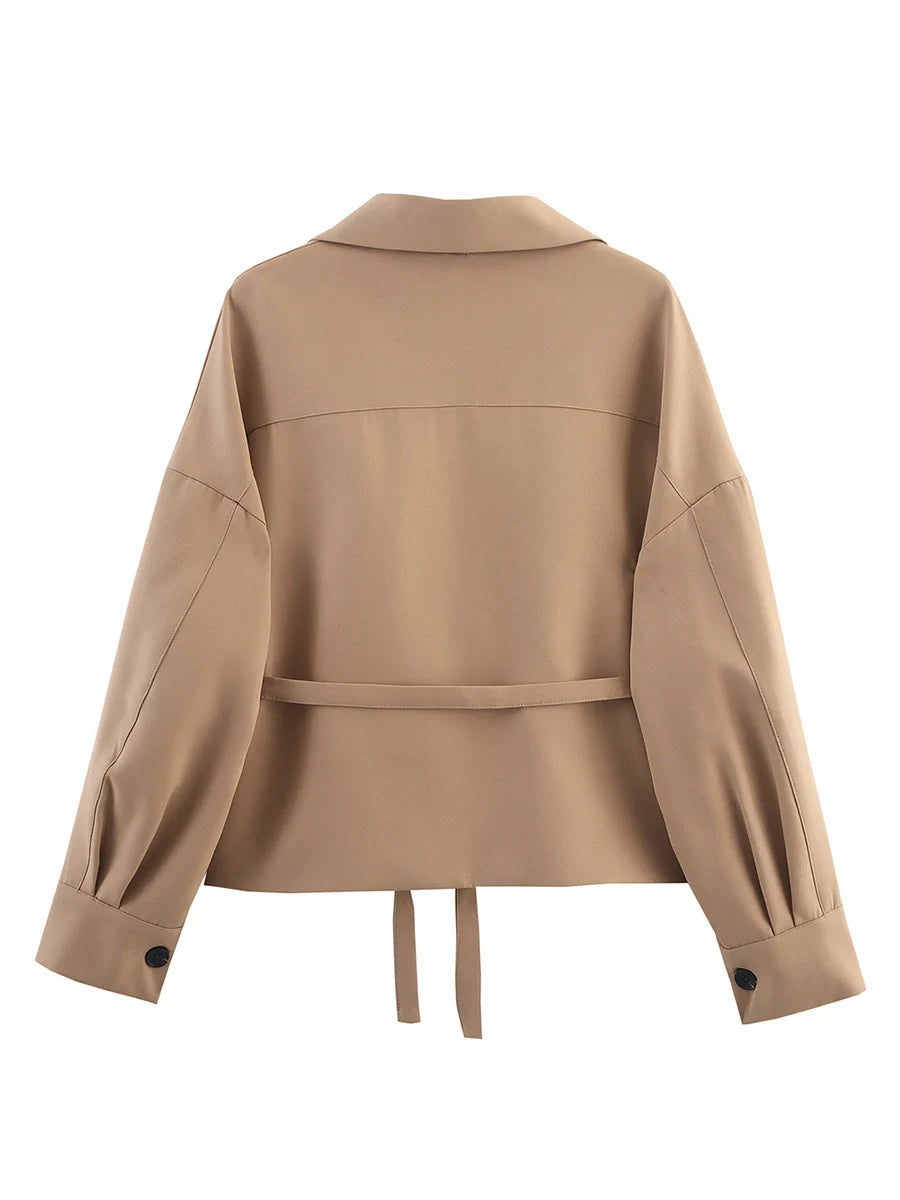 Beige jacket with a tie waist - back