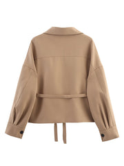 Beige jacket with a tie waist - back