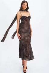 Polka Dot Spaghetti Strap Sweetheart Neck Maxi Dress