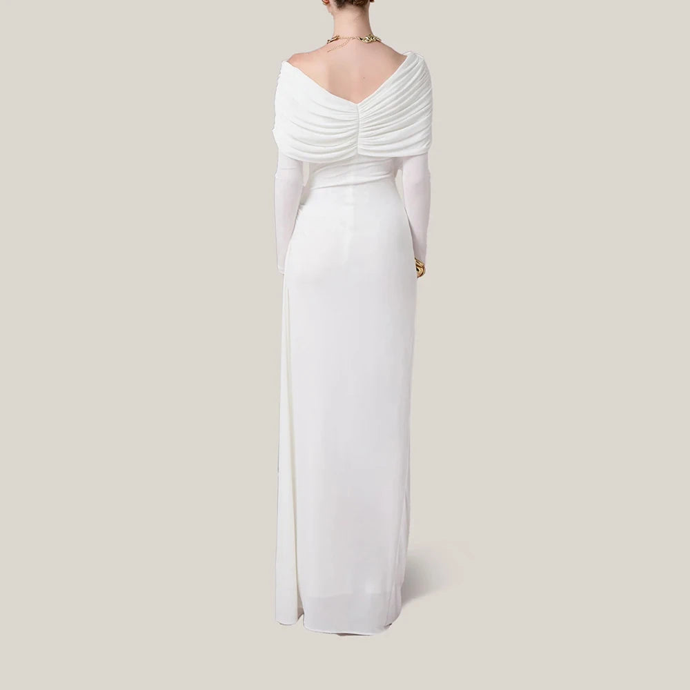 White evening gown on a plain background