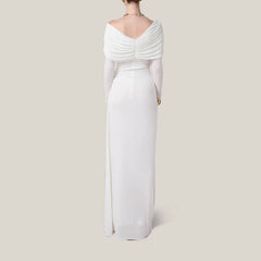 White evening gown on a plain background