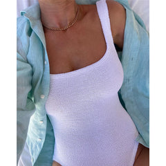 Ribbed High-Cut One-Piece Swimwear