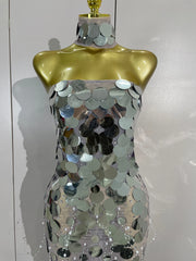 Sequin & Pearl Strapless Floor-Length Dress
