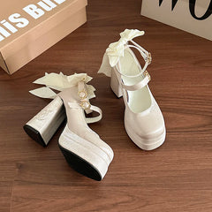 Platform Mary Jane Heels | Butterfly Knot Party Pumps for Women