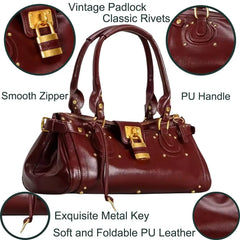 Studded Lock Top Handle Satchel Bag