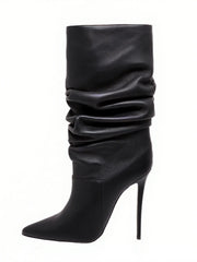 Pleated Stiletto Heel Knee High Boots