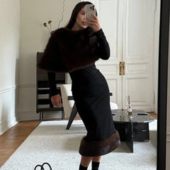 Faux Fur Shawl and Maxi Skirt Set