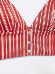 Red Striped Print Bralette Top and Maxi Skirt Set