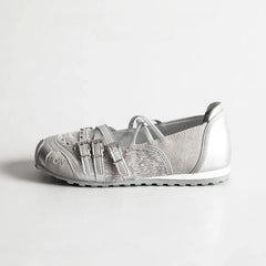 Silver buckled Mary Jane flat shoe