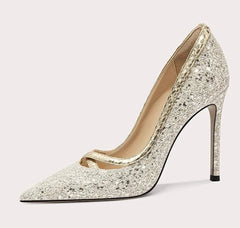 Sparkly high-heeled shoe on a white background