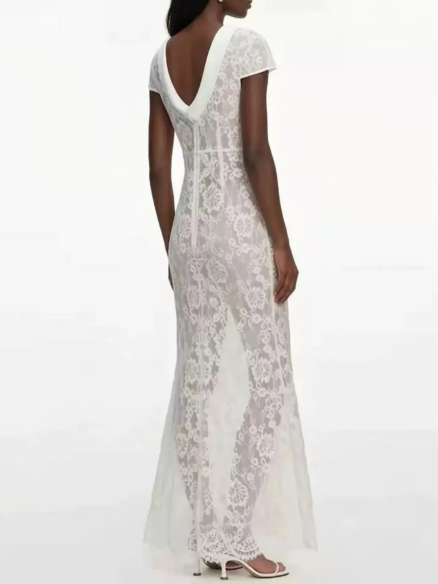 Floral lace midi dress back detail