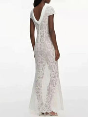 Floral lace midi dress back detail