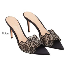 Pointed Toe Lace Mule Heels