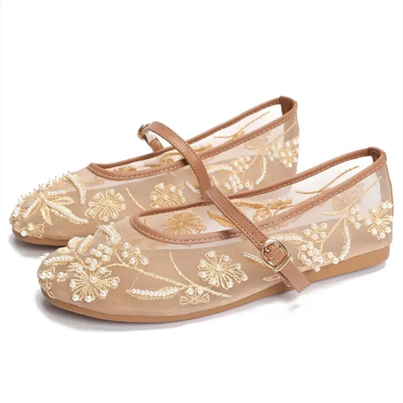 Pair of embroidered mesh ballet flats
