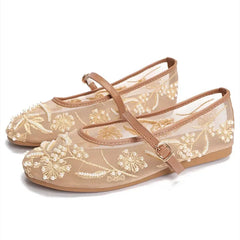 Pair of embroidered mesh ballet flats