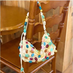 Beaded Stone Shoulder Bag