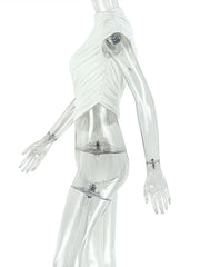 White Asymmetric Draped Neck Sleeveless Top