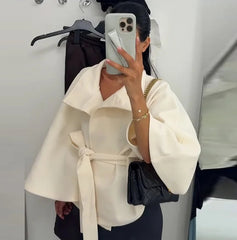 Stand Collar Belted Cape Coat