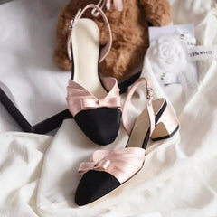 Pink bow slingback mid heel pumps with detail