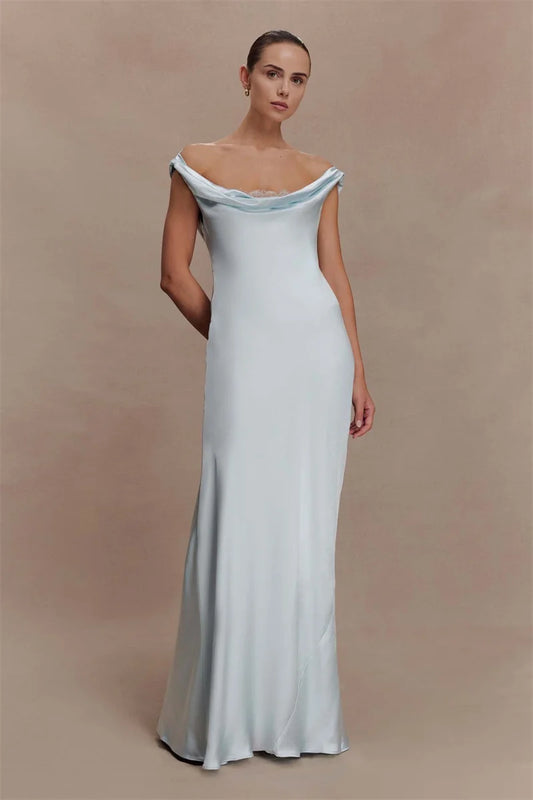 Off-shoulder cowl neck maxi dress in light blue