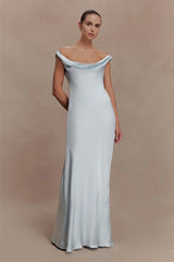 Off-shoulder cowl neck maxi dress in light blue