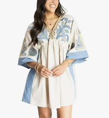 Floral Embroidered V-Neck Mini Dress