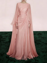 Draped chiffon cape sleeve maxi dress front view