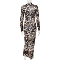 Leopard Print High Neck Maxi Dress