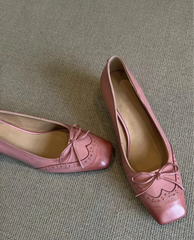 Square Toe Bow Detail Heeled Mary Janes