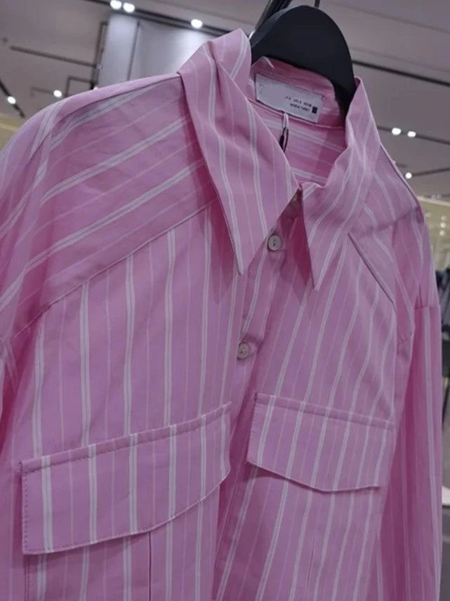 Stripe Pattern Long Sleeve Women's Shirts Crop Tops