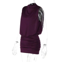 Backless Turtleneck Ruched Mini Dress