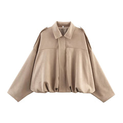 Faux Suede Cropped Bomber Jacket