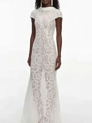 Floral lace midi dress front detail