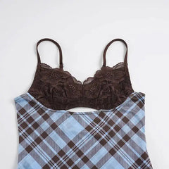 Plaid Lace Trim A-Line Maxi Dress