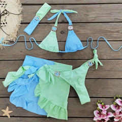 Contrast Color Bikini with Jewel Accents
