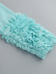 Turtleneck Ruffle-Cuff Mesh Patchwork Midi Dress