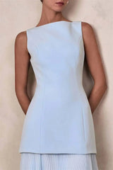 Boat Neck Sleeveless Pleated Maxi Dress