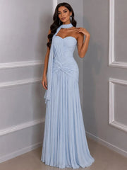 Light blue strapless knot gown