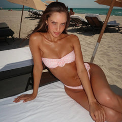 Pink Polka Dot Swimwear Set with Flower Accent