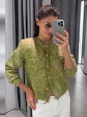 Bouclé Knit Button Front Cardigan Sweater