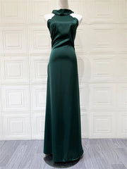 Halter Neck Sleeveless Satin Maxi Dress