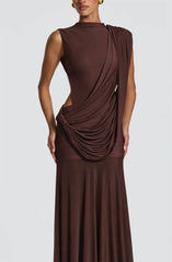 Draped Mock Neck Sleeveless Maxi Dress