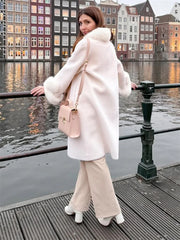 Faux Fur Trim Overcoat with Relaxed Straight Sleeves