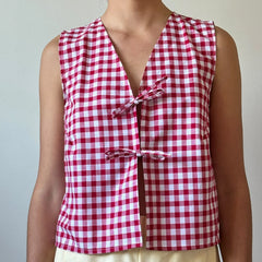 Gingham Tie Front Sleeveless Crop Top